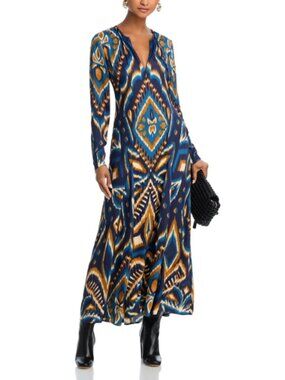 FARM rio blue pineapple ikat blue viscose maxi dress - NWT